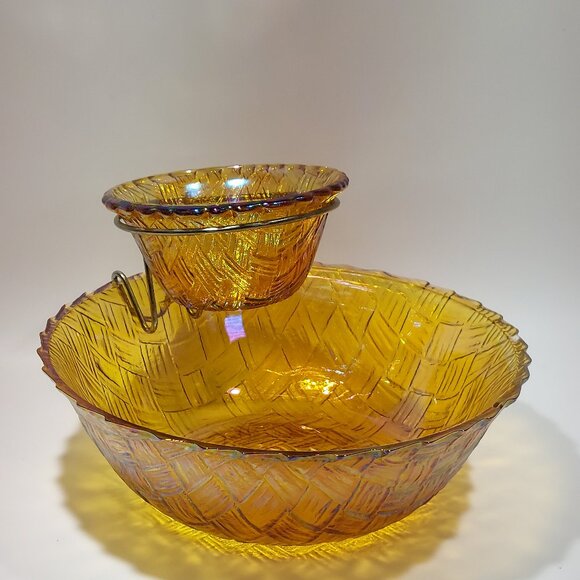 Vintage Iridescent chip bowl set carnival glass bowl set large and small bowl - Picture 1 of 9